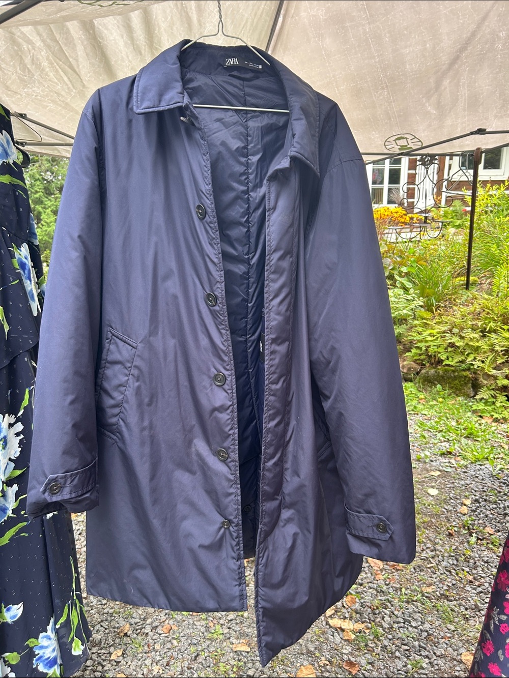 Zara Dark Navy Button-Front Trench Coat